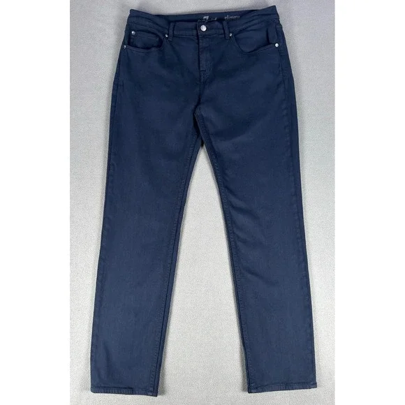 7 For All Mankind Pants Mens 34x32 Blue Slimmy Stretch Quiet Luxury Minimalist - Picture 1 of 11